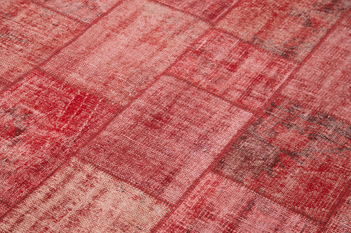 Handmade Area Rug - Red Patchwork Cotton Wool Rug 5'8'' x 7'10'' | Artisan Crafted