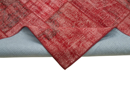 Handmade Area Rug - Red Patchwork Cotton Wool Rug 5'8'' x 7'10'' | Artisan Crafted