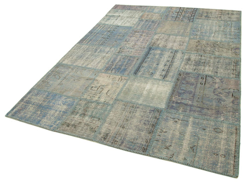 Kirk Yama Blue Patchwork Cotton Wool Handmade Area Rug 5'9'' x 8'0''