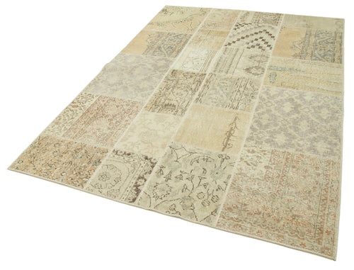 Kirk Yama Beige Patchwork Cotton Wool Handmade Area Rug 5'7'' x 7'11''