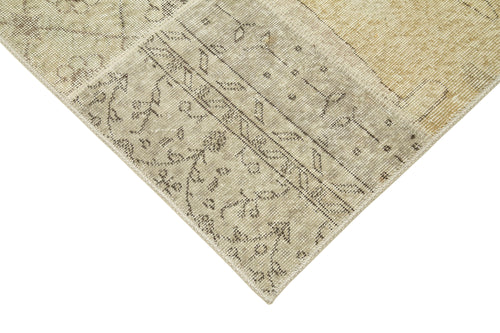 Handmade Area Rug - Beige Patchwork Cotton Wool Vintage Turkish Carpet 5'7''x7'11''