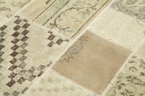 Handmade Area Rug - Beige Patchwork Cotton Wool Vintage Turkish Carpet 5'7''x7'11''