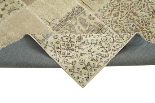 Handmade Area Rug - Beige Patchwork Cotton Wool Vintage Turkish Carpet 5'7''x7'11''
