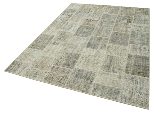 Kirk Yama Grey Patchwork Cotton Wool Handmade Area Rug 5'8'' x 7'9''
