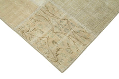 Handmade Area Rug - Beige Patchwork Cotton Wool Vintage Turkish Carpet 5'9''x8'2''