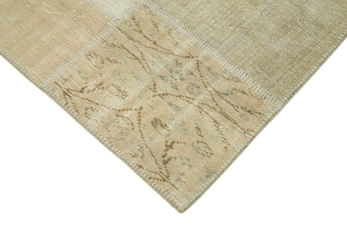 Handmade Area Rug - Beige Patchwork Cotton Wool Vintage Turkish Carpet 5'9''x8'2''