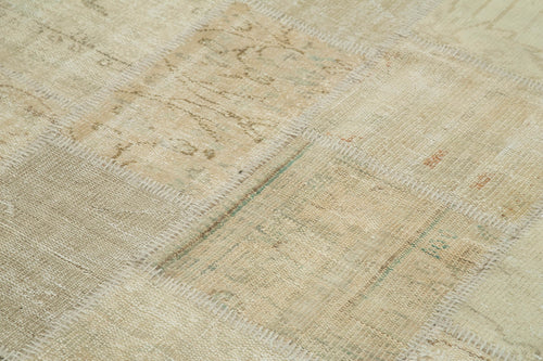 Handmade Area Rug - Beige Patchwork Cotton Wool Vintage Turkish Carpet 5'9''x8'2''