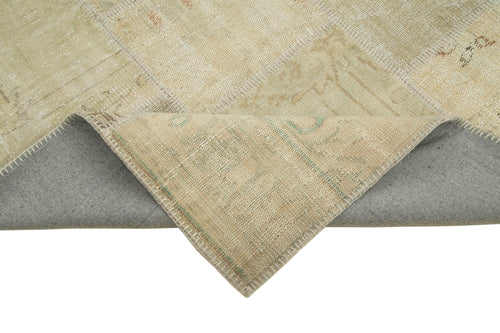 Handmade Area Rug - Beige Patchwork Cotton Wool Vintage Turkish Carpet 5'9''x8'2''