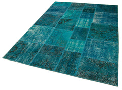 Kirk Yama Turquoise Patchwork Cotton Wool Handmade Area Rug 5'7'' x 7'10''