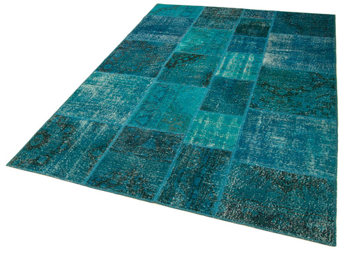 Kirk Yama Turquoise Patchwork Cotton Wool Handmade Area Rug 5'7'' x 7'10''