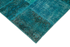 Kirk Yama Turquoise Patchwork Cotton Wool Handmade Area Rug 5'7'' x 7'10''
