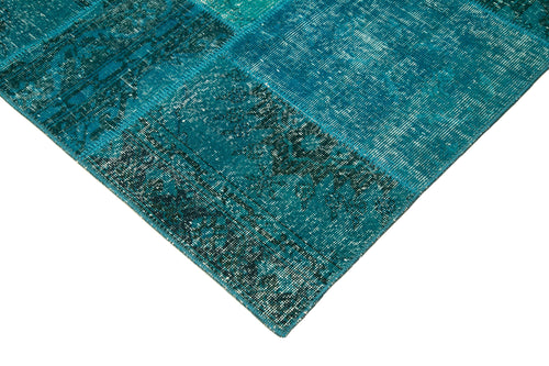 Kirk Yama Turquoise Patchwork Cotton Wool Handmade Area Rug 5'7'' x 7'10''