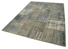Handmade Area Rug - Grey Patchwork Cotton Wool Vintage Turkish Carpet 5'9'' x 8'1''