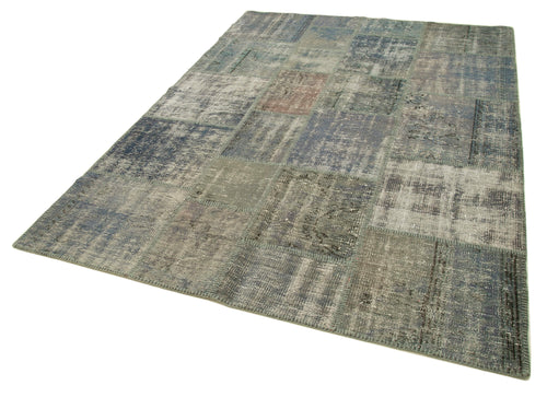 Handmade Area Rug - Grey Patchwork Cotton Wool Vintage Turkish Carpet 5'9'' x 8'1''