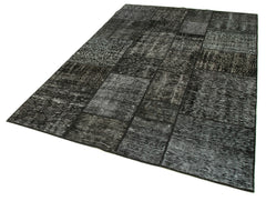 Kirk Yama Black Patchwork Cotton Wool Handmade Area Rug 5'7'' x 7'11''