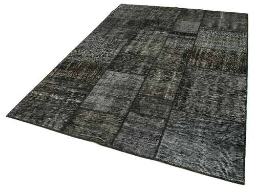 Kirk Yama Black Patchwork Cotton Wool Handmade Area Rug 5'7'' x 7'11''