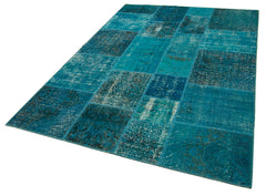 Kirk Yama Turquoise Patchwork Cotton Wool Handmade Area Rug 5'7'' x 8'0''