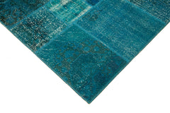 Kirk Yama Turquoise Patchwork Cotton Wool Handmade Area Rug 5'7'' x 8'0''