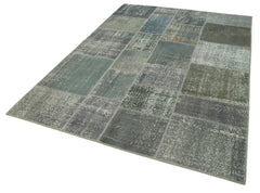 Kirk Yama Grey Patchwork Cotton Wool Handmade Area Rug 5'7'' x 7'10''