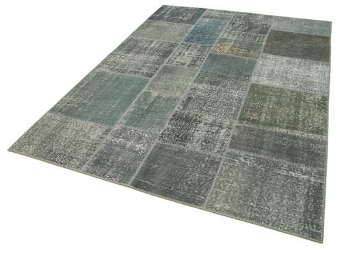 Kirk Yama Grey Patchwork Cotton Wool Handmade Area Rug 5'7'' x 7'10''