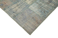 Handmade Area Rug - Blue Patchwork Cotton Wool Vintage Hand Knotted Carpet 5'10''x8'1''