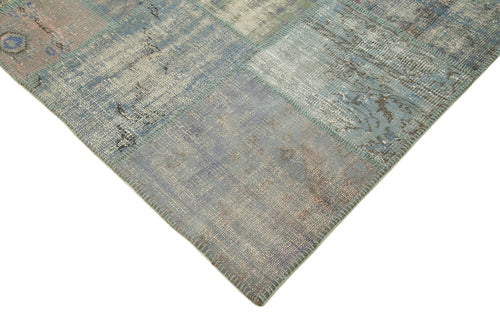 Handmade Area Rug - Blue Patchwork Cotton Wool Vintage Hand Knotted Carpet 5'10''x8'1''