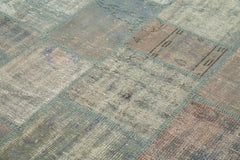 Handmade Area Rug - Blue Patchwork Cotton Wool Vintage Hand Knotted Carpet 5'10''x8'1''
