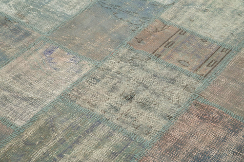 Handmade Area Rug - Blue Patchwork Cotton Wool Vintage Hand Knotted Carpet 5'10''x8'1''