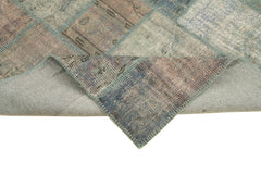Handmade Area Rug - Blue Patchwork Cotton Wool Vintage Hand Knotted Carpet 5'10''x8'1''