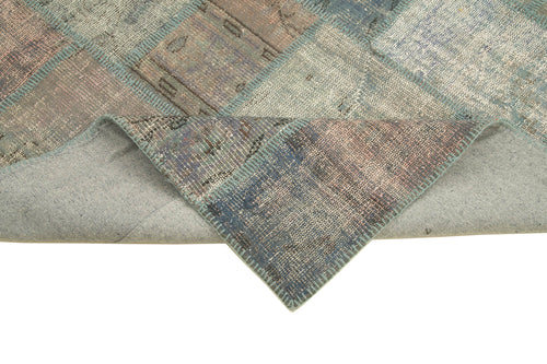 Handmade Area Rug - Blue Patchwork Cotton Wool Vintage Hand Knotted Carpet 5'10''x8'1''