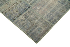 Handmade Area Rug - Blue Patchwork Cotton Wool Vintage Handwoven Carpet 5'9" x 8'0"
