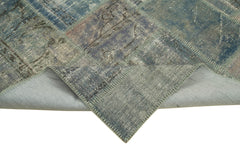 Handmade Area Rug - Blue Patchwork Cotton Wool Vintage Handwoven Carpet 5'9" x 8'0"