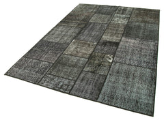 Handmade Area Rug – Black Patchwork Rug | Cotton Wool Vintage Hand Woven Carpet 5'8''x7'10''