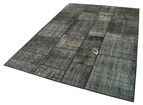 Handmade Area Rug – Black Patchwork Rug | Cotton Wool Vintage Hand Woven Carpet 5'8''x7'10''