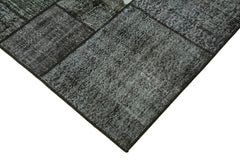 Handmade Area Rug – Black Patchwork Rug | Cotton Wool Vintage Hand Woven Carpet 5'8''x7'10''