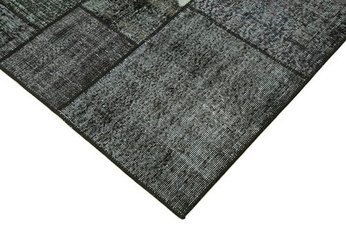 Handmade Area Rug – Black Patchwork Rug | Cotton Wool Vintage Hand Woven Carpet 5'8''x7'10''