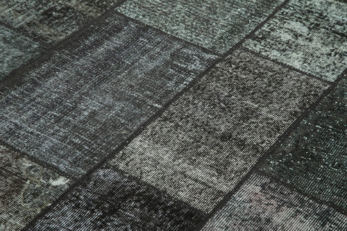 Handmade Area Rug – Black Patchwork Rug | Cotton Wool Vintage Hand Woven Carpet 5'8''x7'10''