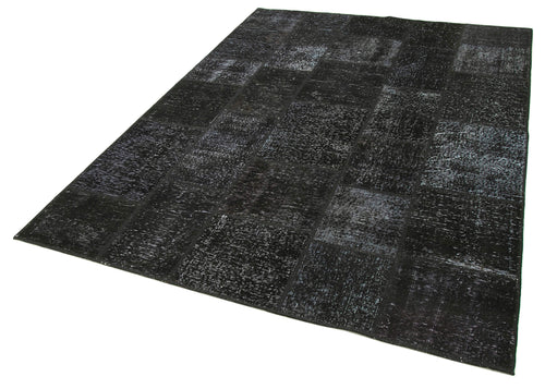 Handmade Area Rug - Black Patchwork Cotton Wool Vintage Turkish Carpet 5'8''x7'11''