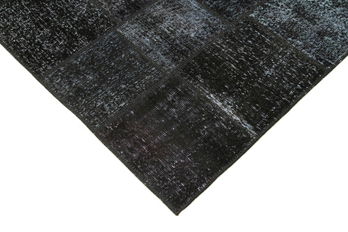 Handmade Area Rug - Black Patchwork Cotton Wool Vintage Turkish Carpet 5'8''x7'11''