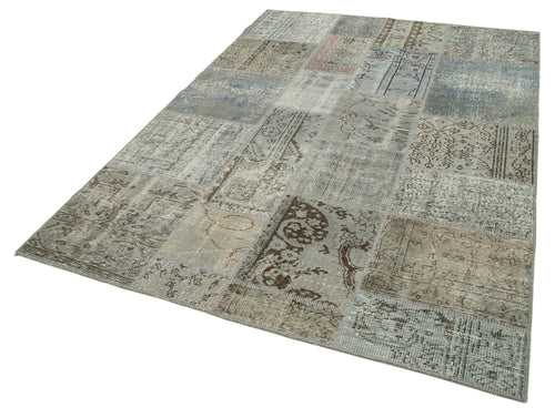 Kirk Yama Grey Patchwork Cotton Wool Handmade Area Rug 5'7'' x 7'10''