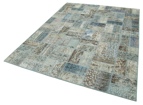 Kirk Yama Blue Patchwork Cotton Wool Handmade Area Rug 5'10'' x 7'9''