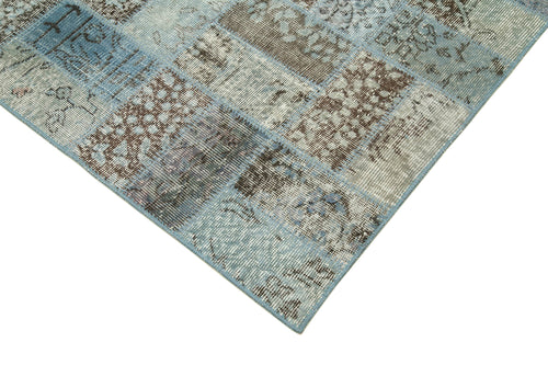 Kirk Yama Blue Patchwork Cotton Wool Handmade Area Rug 5'10'' x 7'9''
