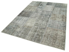 Kirk Yama Grey Patchwork Cotton Wool Handmade Area Rug 5'7'' x 7'10''