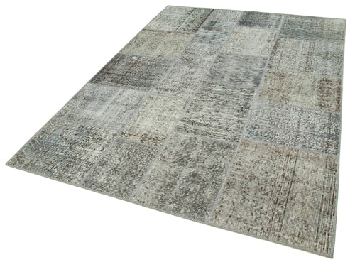 Kirk Yama Grey Patchwork Cotton Wool Handmade Area Rug 5'7'' x 7'10''