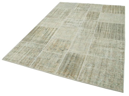 Kirk Yama Beige Patchwork Cotton Wool Handmade Area Rug 5'7'' x 7'10''