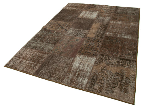 Kirk Yama Brown Patchwork Cotton Wool Handmade Area Rug 5'7'' x 7'11''