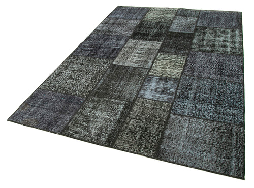 Kirk Yama Black Patchwork Cotton Wool Handmade Area Rug 5'7'' x 8'1''