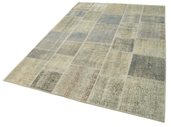Handmade Area Rug – Grey Patchwork Cotton Wool Turkish Vintage Carpet 5'8''x8'