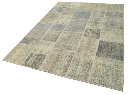 Handmade Area Rug – Grey Patchwork Cotton Wool Turkish Vintage Carpet 5'8''x8'