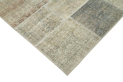 Handmade Area Rug – Grey Patchwork Cotton Wool Turkish Vintage Carpet 5'8''x8'